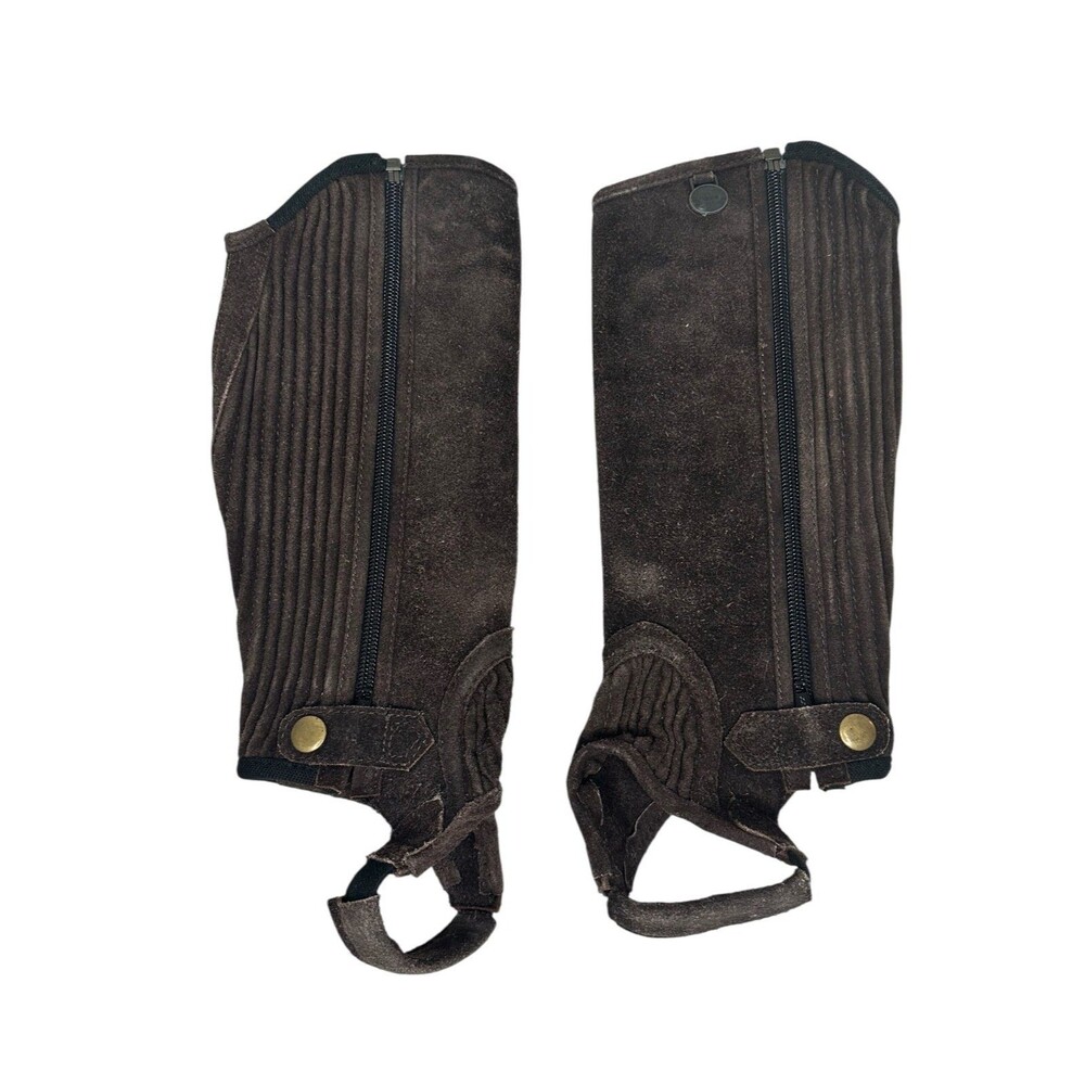 Ovation Kids Ribbed Half Chaps Dark Brown Suede Leather Sz C/M Riding Equestrian